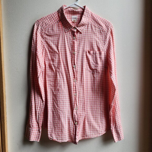 J.Crew Lightweight Peach/Cream Plaid Button Down Shirt Size Medium - Picture 7 of 16